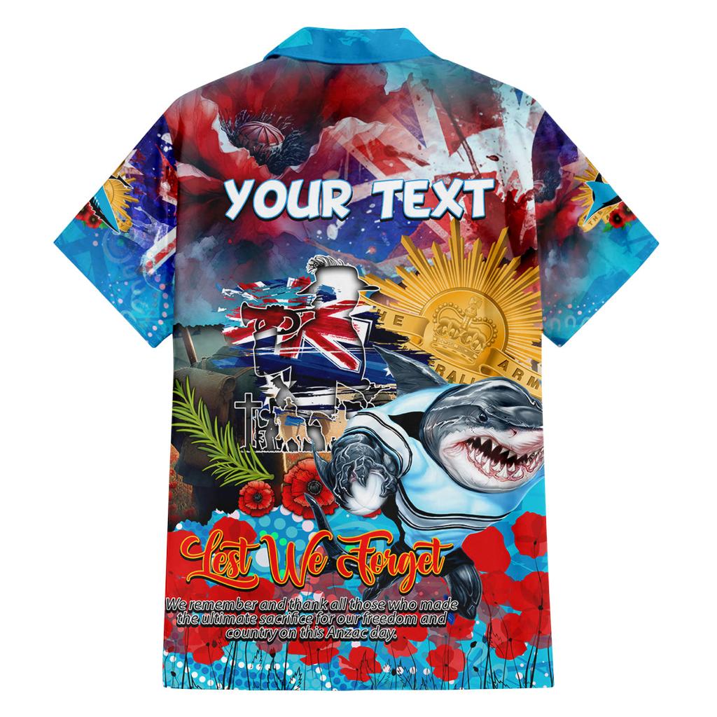 Personalised Australia Rugby Sharks ANZAC Family Matching Off Shoulder Maxi Dress and Hawaiian Shirt Cronulla-Sutherland Scratch Style
