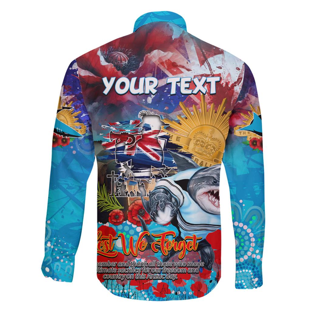 Personalised Australia Rugby Sharks ANZAC Family Matching Off Shoulder Maxi Dress and Hawaiian Shirt Cronulla-Sutherland Scratch Style