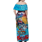 Personalised Australia Rugby Sharks ANZAC Family Matching Off Shoulder Maxi Dress and Hawaiian Shirt Cronulla-Sutherland Scratch Style