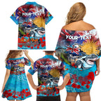 Personalised Australia Rugby Sharks ANZAC Family Matching Off Shoulder Short Dress and Hawaiian Shirt Cronulla-Sutherland Scratch Style