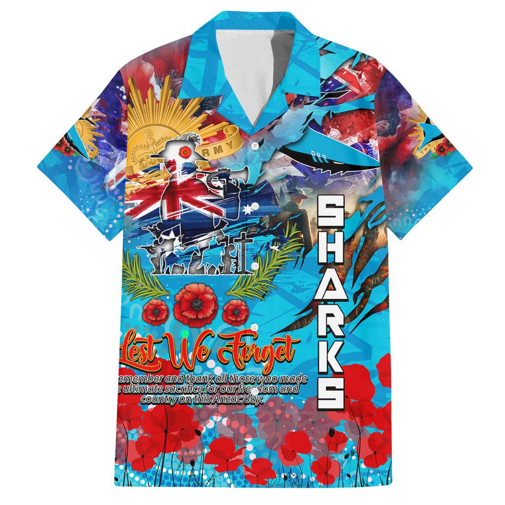 Personalised Australia Rugby Sharks ANZAC Family Matching Off Shoulder Short Dress and Hawaiian Shirt Cronulla-Sutherland Scratch Style