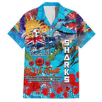 Personalised Australia Rugby Sharks ANZAC Family Matching Short Sleeve Bodycon Dress and Hawaiian Shirt Cronulla-Sutherland Scratch Style