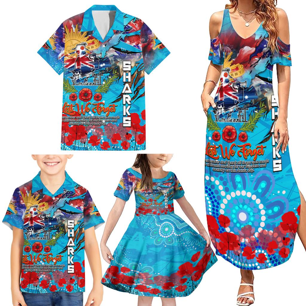 Personalised Australia Rugby Sharks ANZAC Family Matching Summer Maxi Dress and Hawaiian Shirt Cronulla-Sutherland Scratch Style