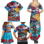 Personalised Australia Rugby Sharks ANZAC Family Matching Summer Maxi Dress and Hawaiian Shirt Cronulla-Sutherland Scratch Style