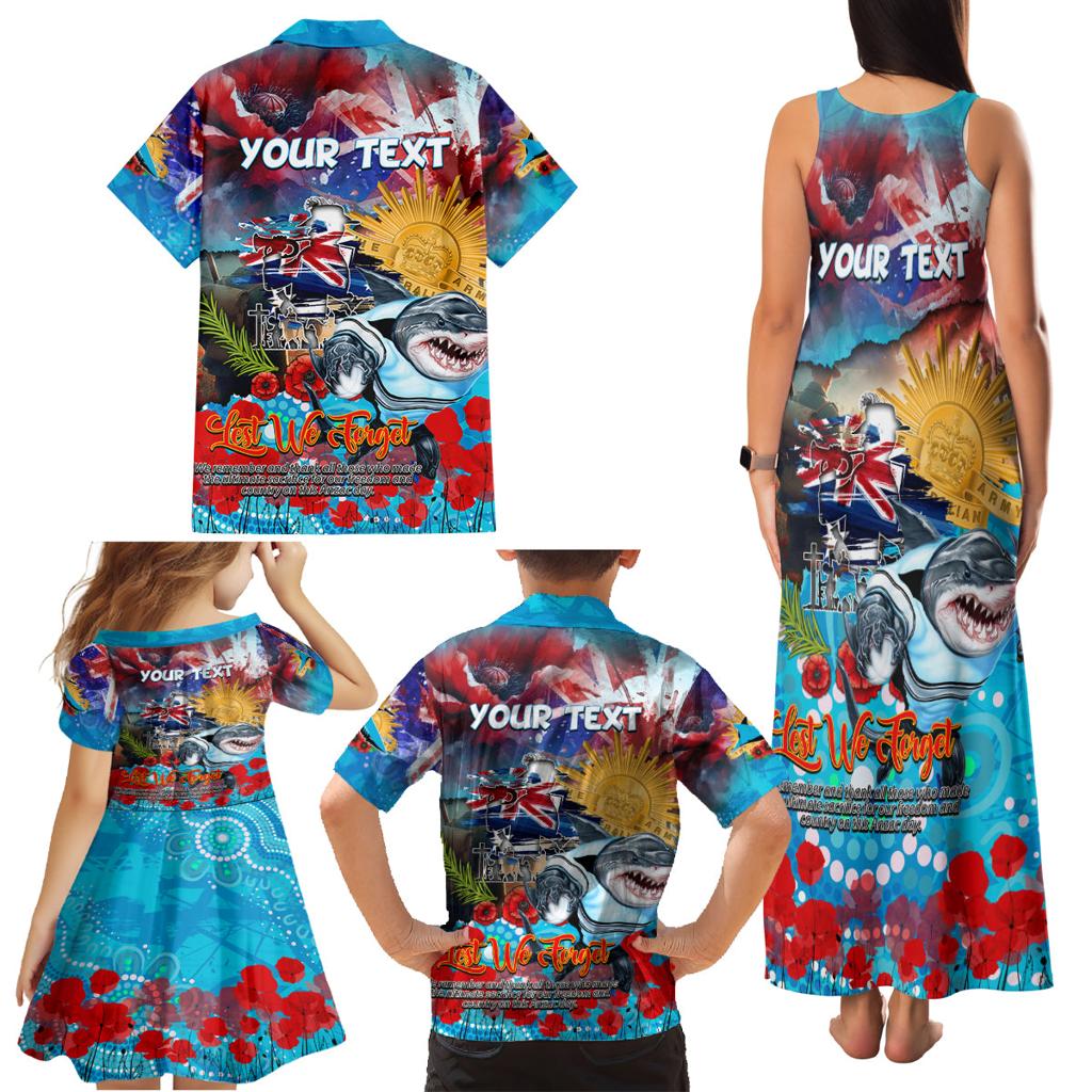Personalised Australia Rugby Sharks ANZAC Family Matching Tank Maxi Dress and Hawaiian Shirt Cronulla-Sutherland Scratch Style