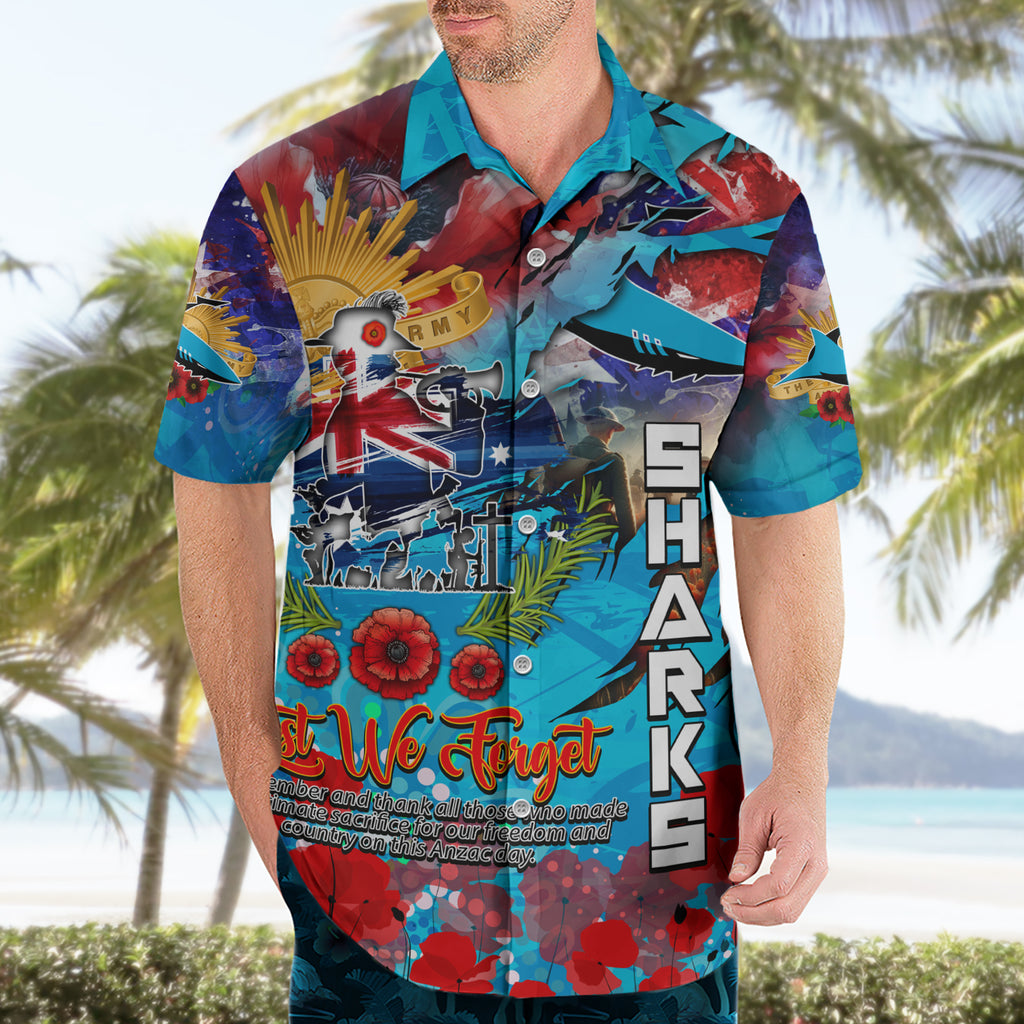 Personalised Australia Rugby Sharks ANZAC Hawaiian Shirt Cronulla-Sutherland Scratch Style