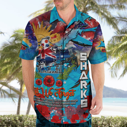 Personalised Australia Rugby Sharks ANZAC Hawaiian Shirt Cronulla-Sutherland Scratch Style