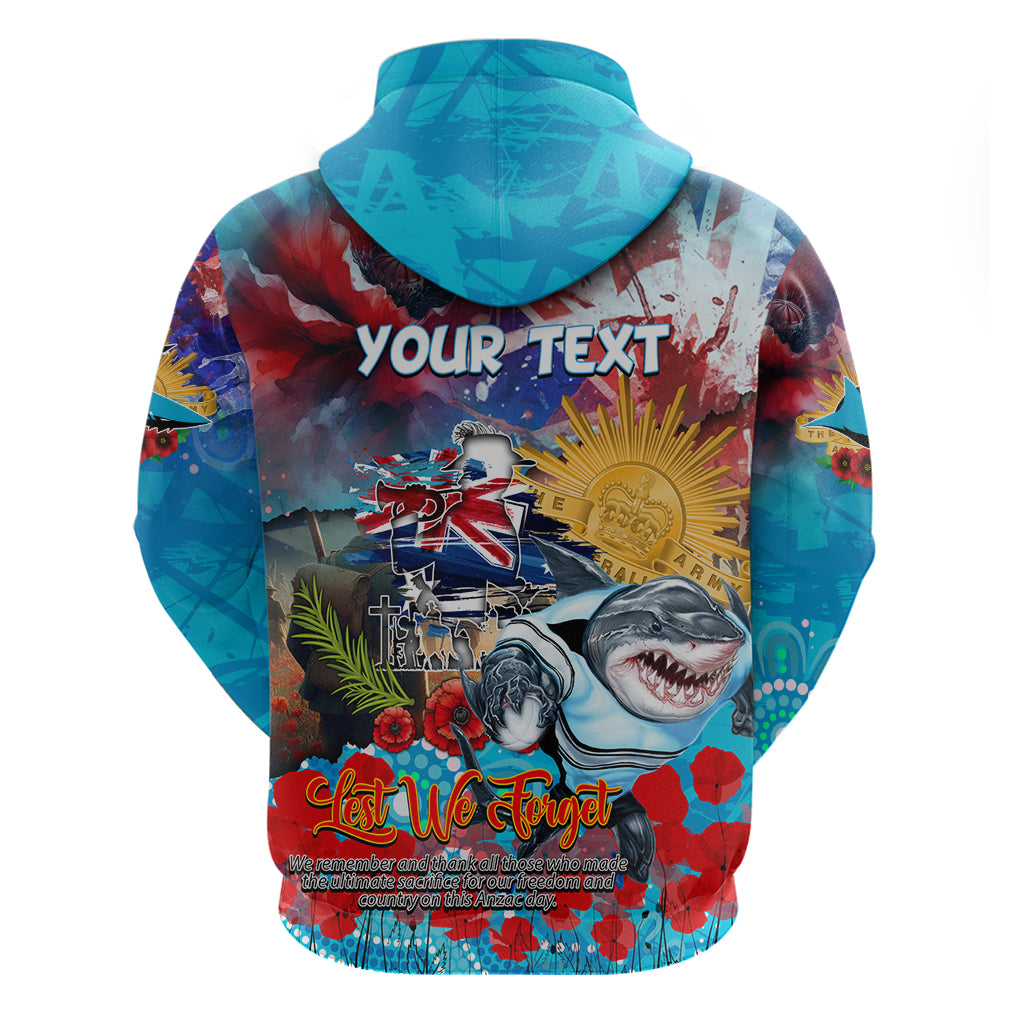Personalised Australia Rugby Sharks ANZAC Hoodie Cronulla-Sutherland Scratch Style