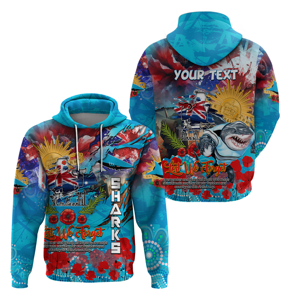 Personalised Australia Rugby Sharks ANZAC Hoodie Cronulla-Sutherland Scratch Style