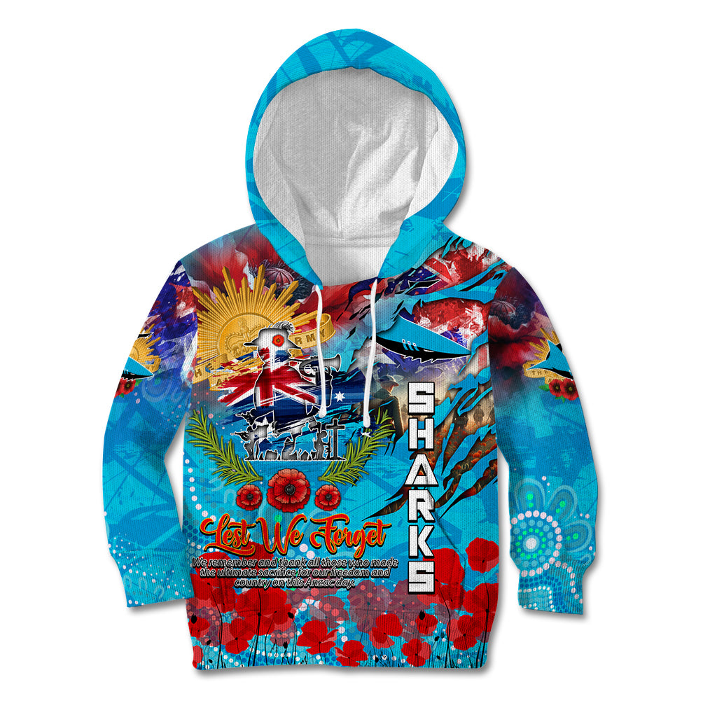 Personalised Australia Rugby Sharks ANZAC Kid Hoodie Cronulla-Sutherland Scratch Style
