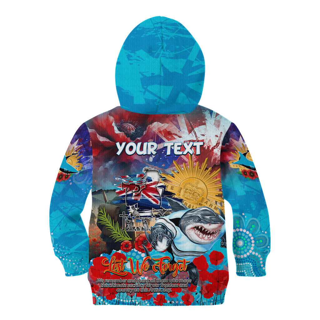 Personalised Australia Rugby Sharks ANZAC Kid Hoodie Cronulla-Sutherland Scratch Style