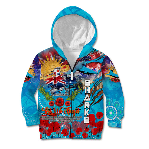 Personalised Australia Rugby Sharks ANZAC Kid Hoodie Cronulla-Sutherland Scratch Style