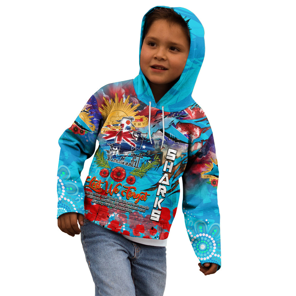 Personalised Australia Rugby Sharks ANZAC Kid Hoodie Cronulla-Sutherland Scratch Style
