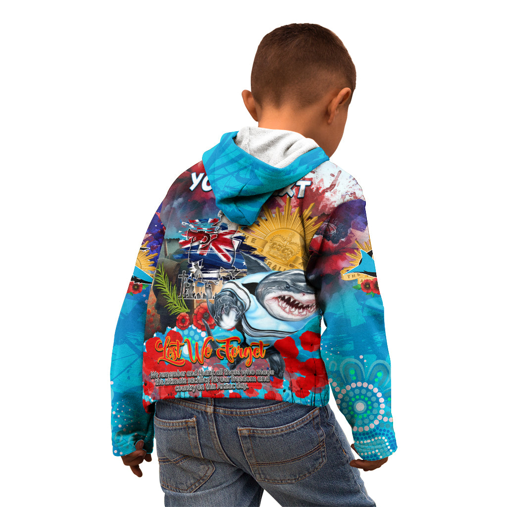 Personalised Australia Rugby Sharks ANZAC Kid Hoodie Cronulla-Sutherland Scratch Style