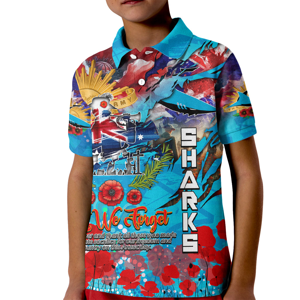 Personalised Australia Rugby Sharks ANZAC Kid Polo Shirt Cronulla-Sutherland Scratch Style