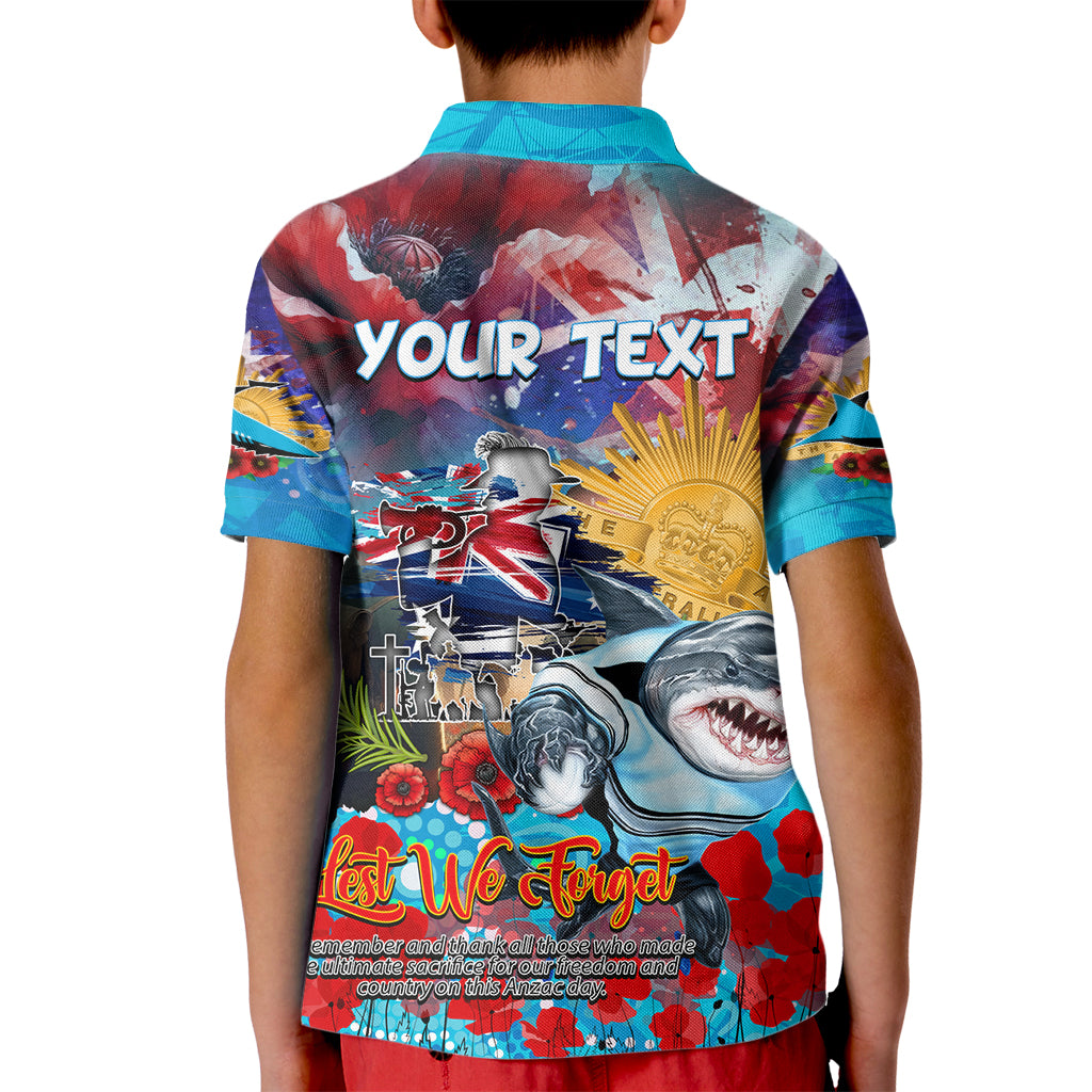 Personalised Australia Rugby Sharks ANZAC Kid Polo Shirt Cronulla-Sutherland Scratch Style