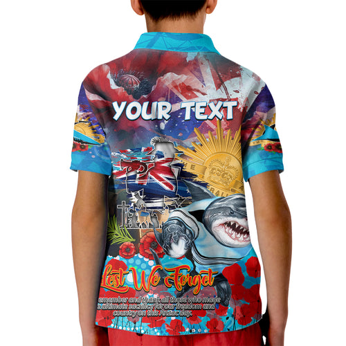 Personalised Australia Rugby Sharks ANZAC Kid Polo Shirt Cronulla-Sutherland Scratch Style