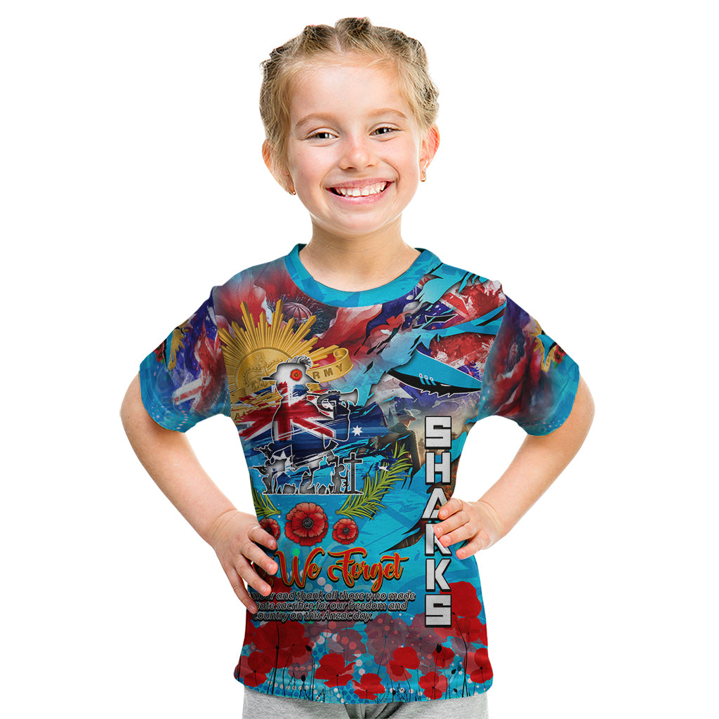 Personalised Australia Rugby Sharks ANZAC Kid T Shirt Cronulla-Sutherland Scratch Style