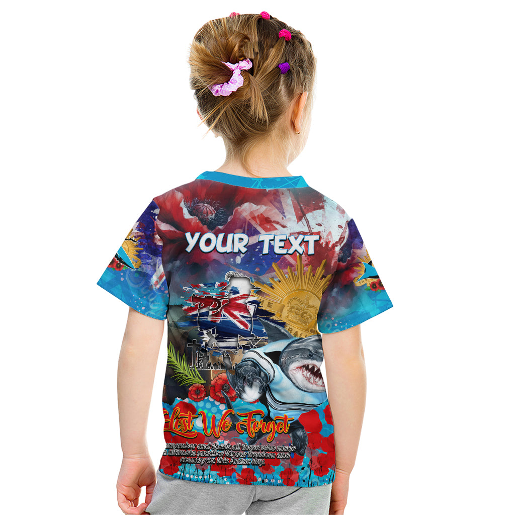 Personalised Australia Rugby Sharks ANZAC Kid T Shirt Cronulla-Sutherland Scratch Style