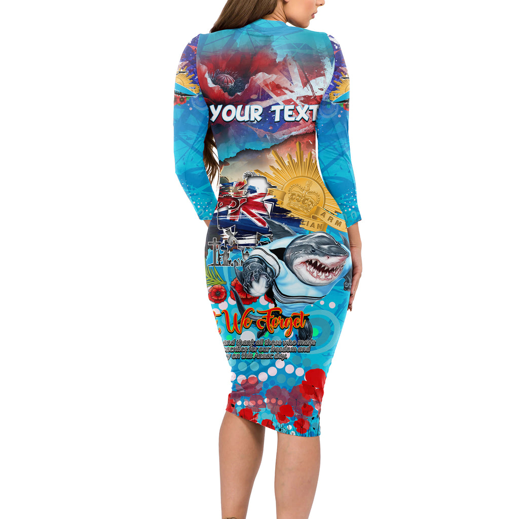 Personalised Australia Rugby Sharks ANZAC Long Sleeve Bodycon Dress Cronulla-Sutherland Scratch Style