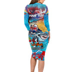 Personalised Australia Rugby Sharks ANZAC Long Sleeve Bodycon Dress Cronulla-Sutherland Scratch Style
