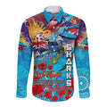 Personalised Australia Rugby Sharks ANZAC Long Sleeve Button Shirt Cronulla-Sutherland Scratch Style