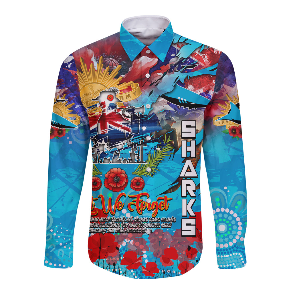 Personalised Australia Rugby Sharks ANZAC Long Sleeve Button Shirt Cronulla-Sutherland Scratch Style