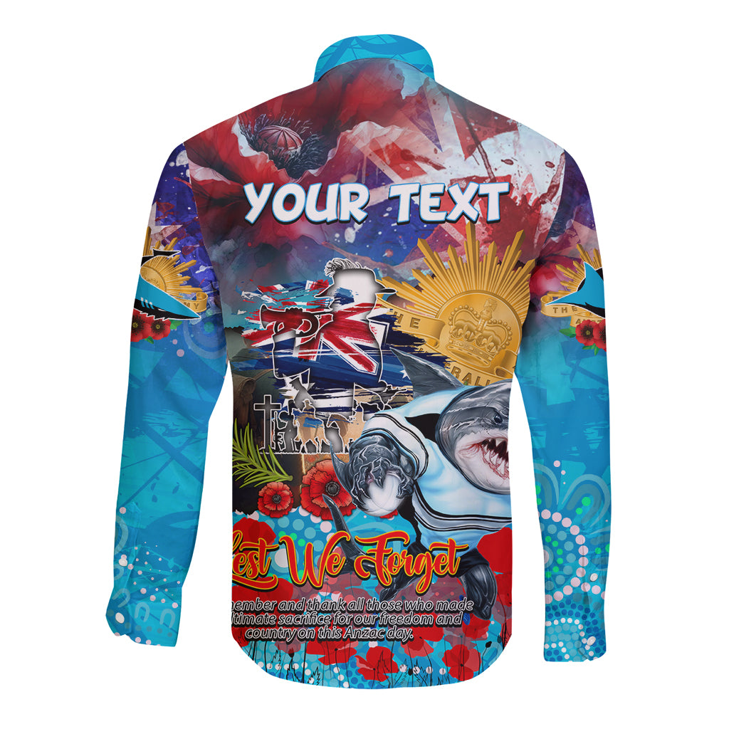 Personalised Australia Rugby Sharks ANZAC Long Sleeve Button Shirt Cronulla-Sutherland Scratch Style