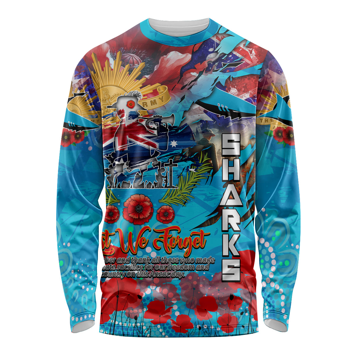Personalised Australia Rugby Sharks ANZAC Long Sleeve Shirt Cronulla-Sutherland Scratch Style