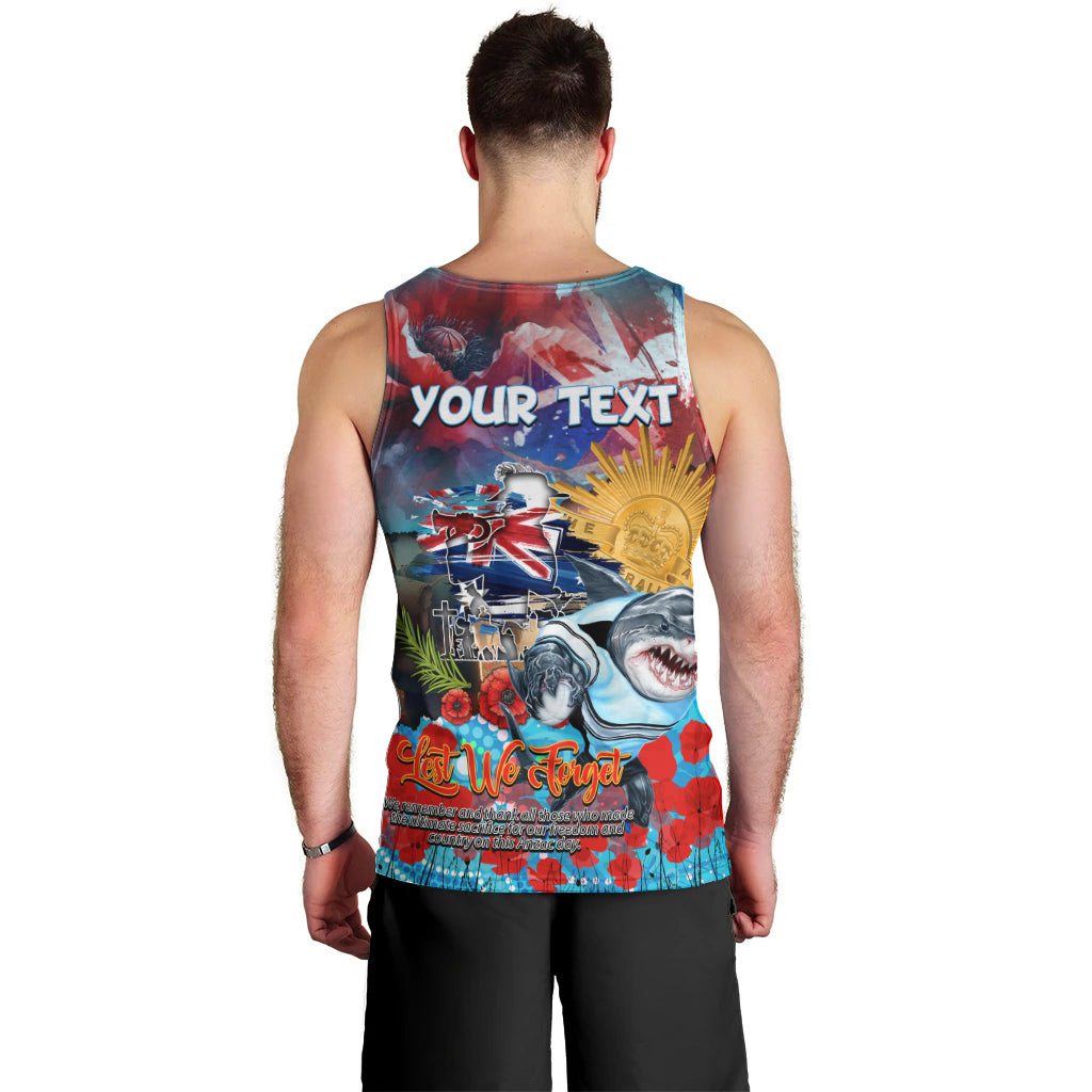 Personalised Australia Rugby Sharks ANZAC Men Tank Top Cronulla-Sutherland Scratch Style