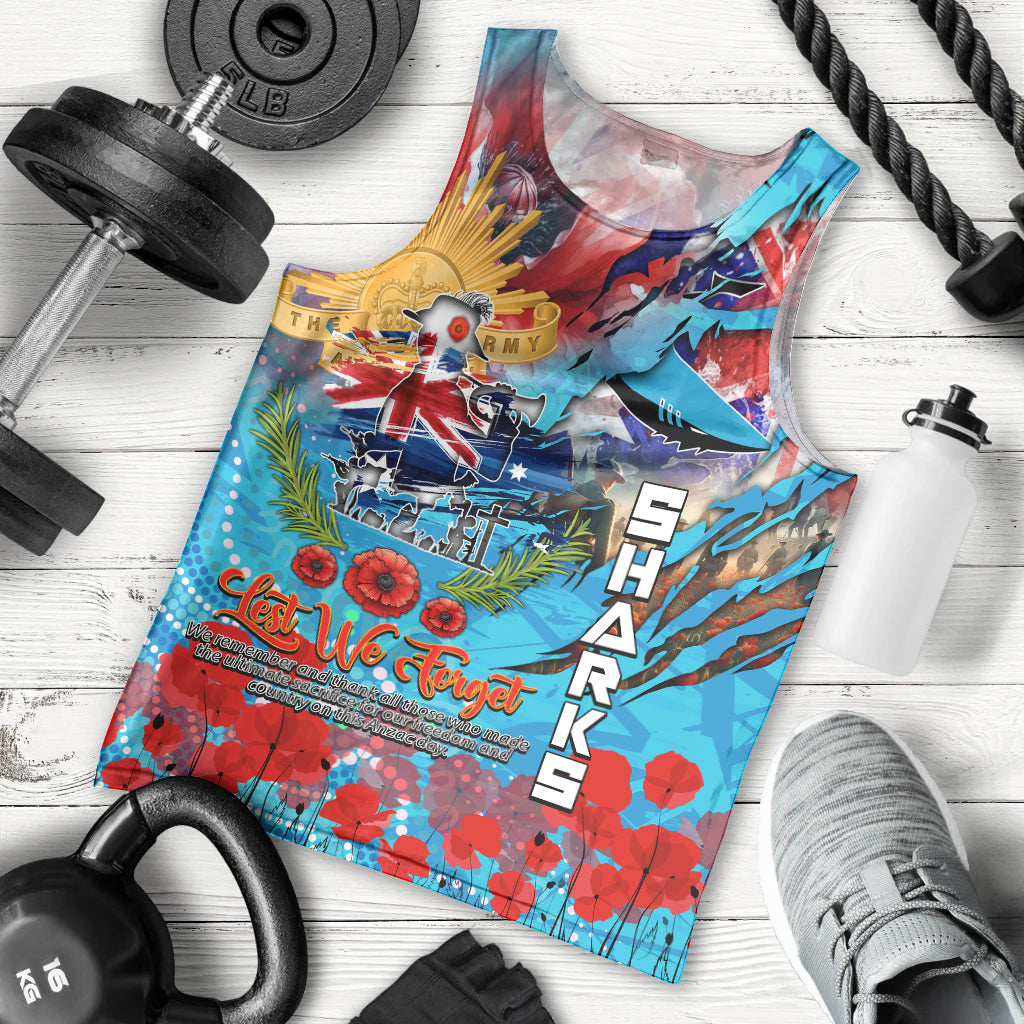 Personalised Australia Rugby Sharks ANZAC Men Tank Top Cronulla-Sutherland Scratch Style