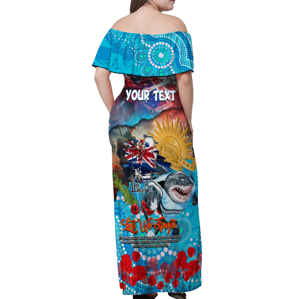 Personalised Australia Rugby Sharks ANZAC Off Shoulder Maxi Dress Cronulla-Sutherland Scratch Style