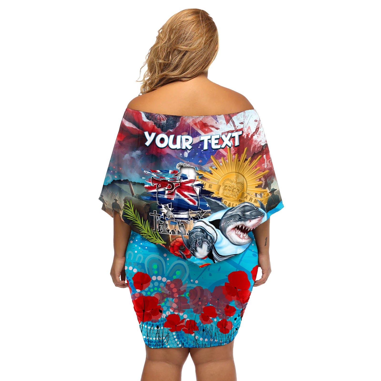 Personalised Australia Rugby Sharks ANZAC Off Shoulder Short Dress Cronulla-Sutherland Scratch Style