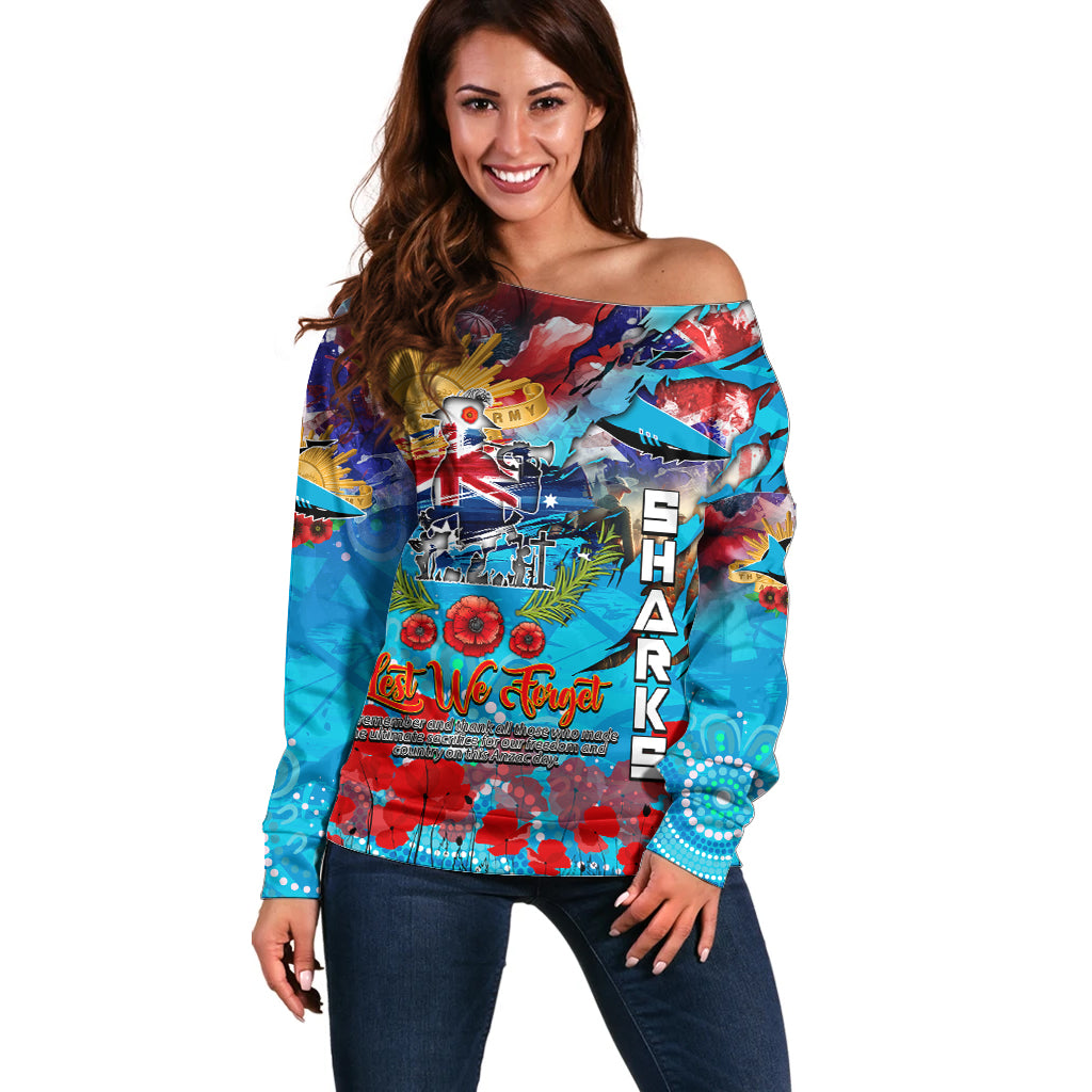 Personalised Australia Rugby Sharks ANZAC Off Shoulder Sweater Cronulla-Sutherland Scratch Style
