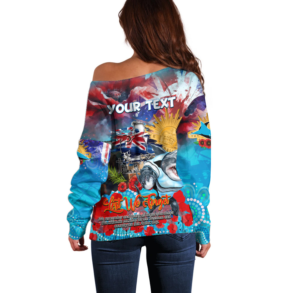 Personalised Australia Rugby Sharks ANZAC Off Shoulder Sweater Cronulla-Sutherland Scratch Style