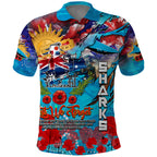 Personalised Australia Rugby Sharks ANZAC Polo Shirt Cronulla-Sutherland Scratch Style