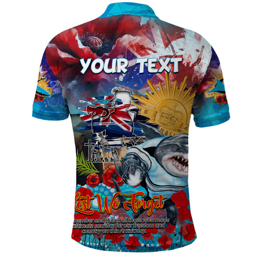 Personalised Australia Rugby Sharks ANZAC Polo Shirt Cronulla-Sutherland Scratch Style