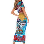 Personalised Australia Rugby Sharks ANZAC Short Sleeve Bodycon Dress Cronulla-Sutherland Scratch Style