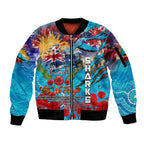 Personalised Australia Rugby Sharks ANZAC Sleeve Zip Bomber Jacket Cronulla-Sutherland Scratch Style