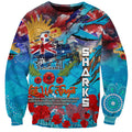 Personalised Australia Rugby Sharks ANZAC Sweatshirt Cronulla-Sutherland Scratch Style