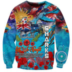 Personalised Australia Rugby Sharks ANZAC Sweatshirt Cronulla-Sutherland Scratch Style