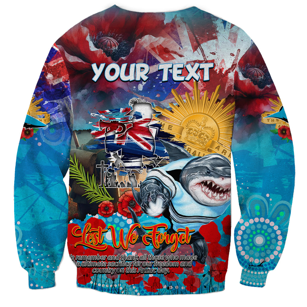 Personalised Australia Rugby Sharks ANZAC Sweatshirt Cronulla-Sutherland Scratch Style