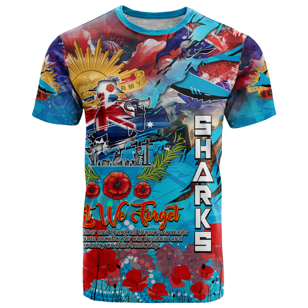 Personalised Australia Rugby Sharks ANZAC T Shirt Cronulla-Sutherland Scratch Style