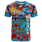 Personalised Australia Rugby Sharks ANZAC T Shirt Cronulla-Sutherland Scratch Style