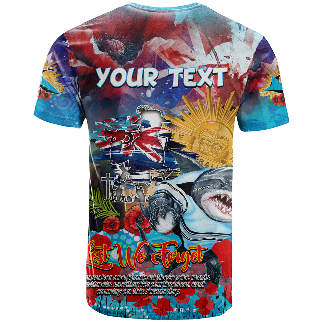 Personalised Australia Rugby Sharks ANZAC T Shirt Cronulla-Sutherland Scratch Style
