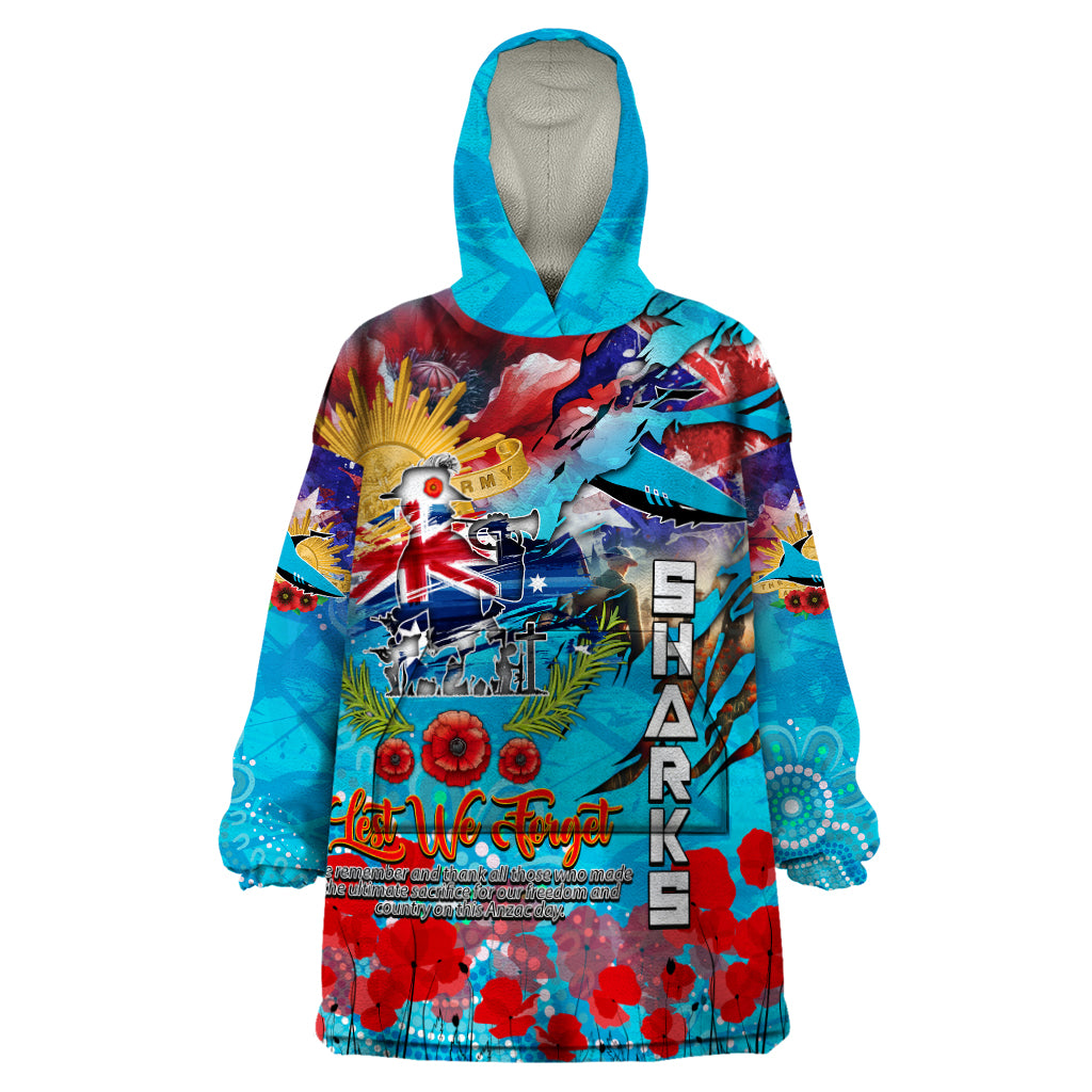 Personalised Australia Rugby Sharks ANZAC Wearable Blanket Hoodie Cronulla-Sutherland Scratch Style