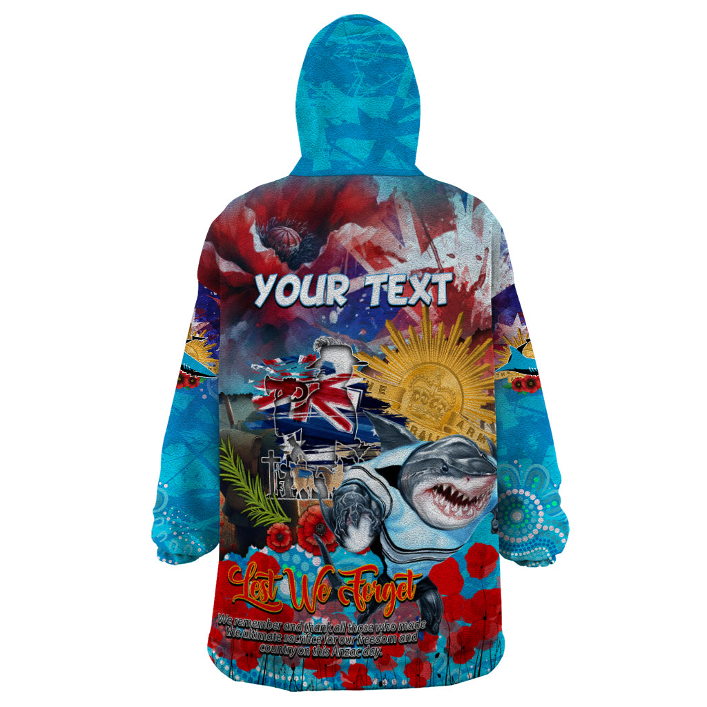 Personalised Australia Rugby Sharks ANZAC Wearable Blanket Hoodie Cronulla-Sutherland Scratch Style