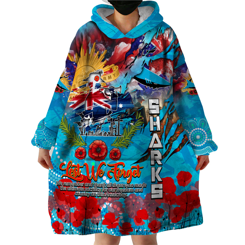 Personalised Australia Rugby Sharks ANZAC Wearable Blanket Hoodie Cronulla-Sutherland Scratch Style