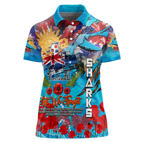 Personalised Australia Rugby Sharks ANZAC Women Polo Shirt Cronulla-Sutherland Scratch Style