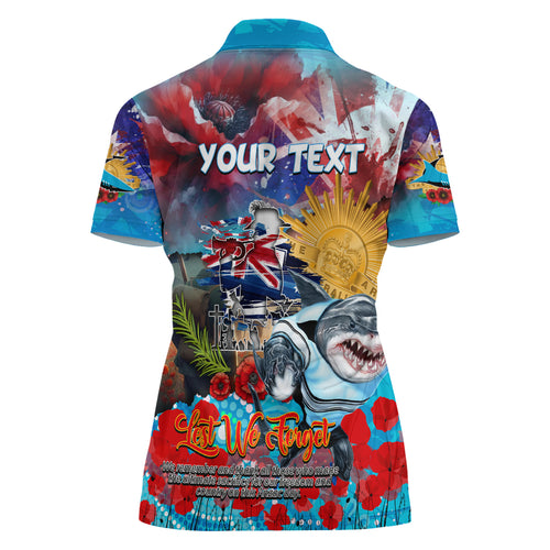 Personalised Australia Rugby Sharks ANZAC Women Polo Shirt Cronulla-Sutherland Scratch Style